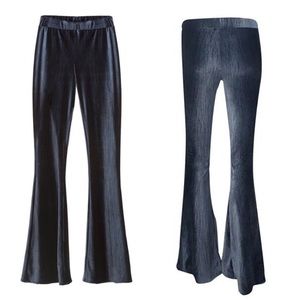 ASTARS Nashville Bell Midnight Velour Velvet Flare Pants Long Blue Small NWT
